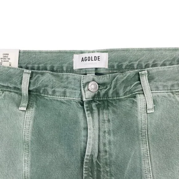 NWT AGOLDE Cooper Cargo High Rise Straight Leg Jean Sz 34 Salamander Green - Picture 8 of 16